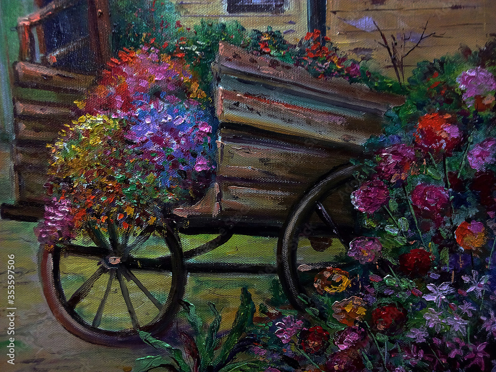art  oil painting  flower in garden   from bangkok thailand