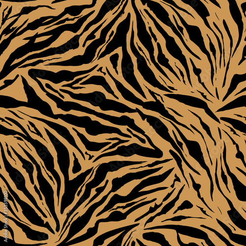 Bright Safari pattern background, tiger animal skin print, vector seamless design. African safari leopard animal fur pattern with black spots background, modern decoration