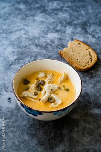 Thai Style Tom Kha Gai Soup with Coconut Milk, Chicken and Galangal.