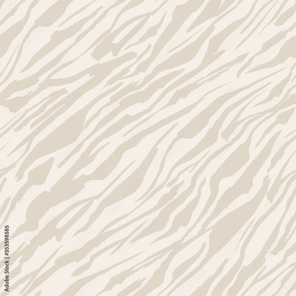 Abstract Safari pattern, white tiger or zebra seamless print, vector background. African safari wild animal fur skin pattern with beige stripes, simple flat modern decoration background