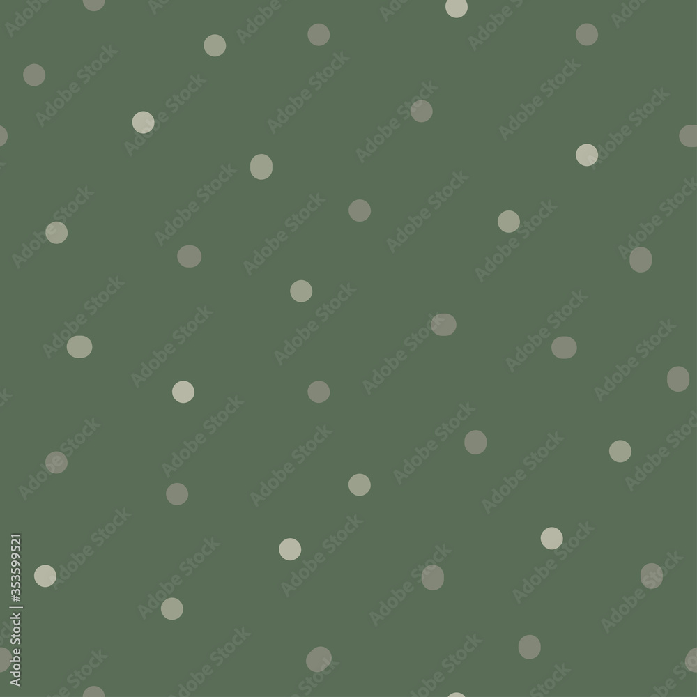 Three irregular colored dots, make up seamless pattern, dark green background