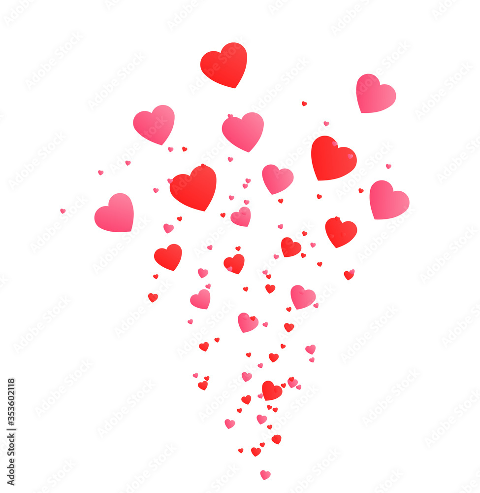 Valentines day, love banner, red and pink heart splash, romantic card vector illustration