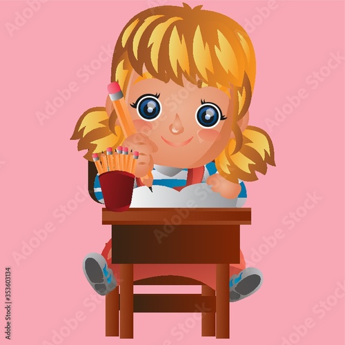 Girl writing with concentration
