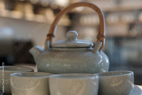 Close up of Japanese tea set