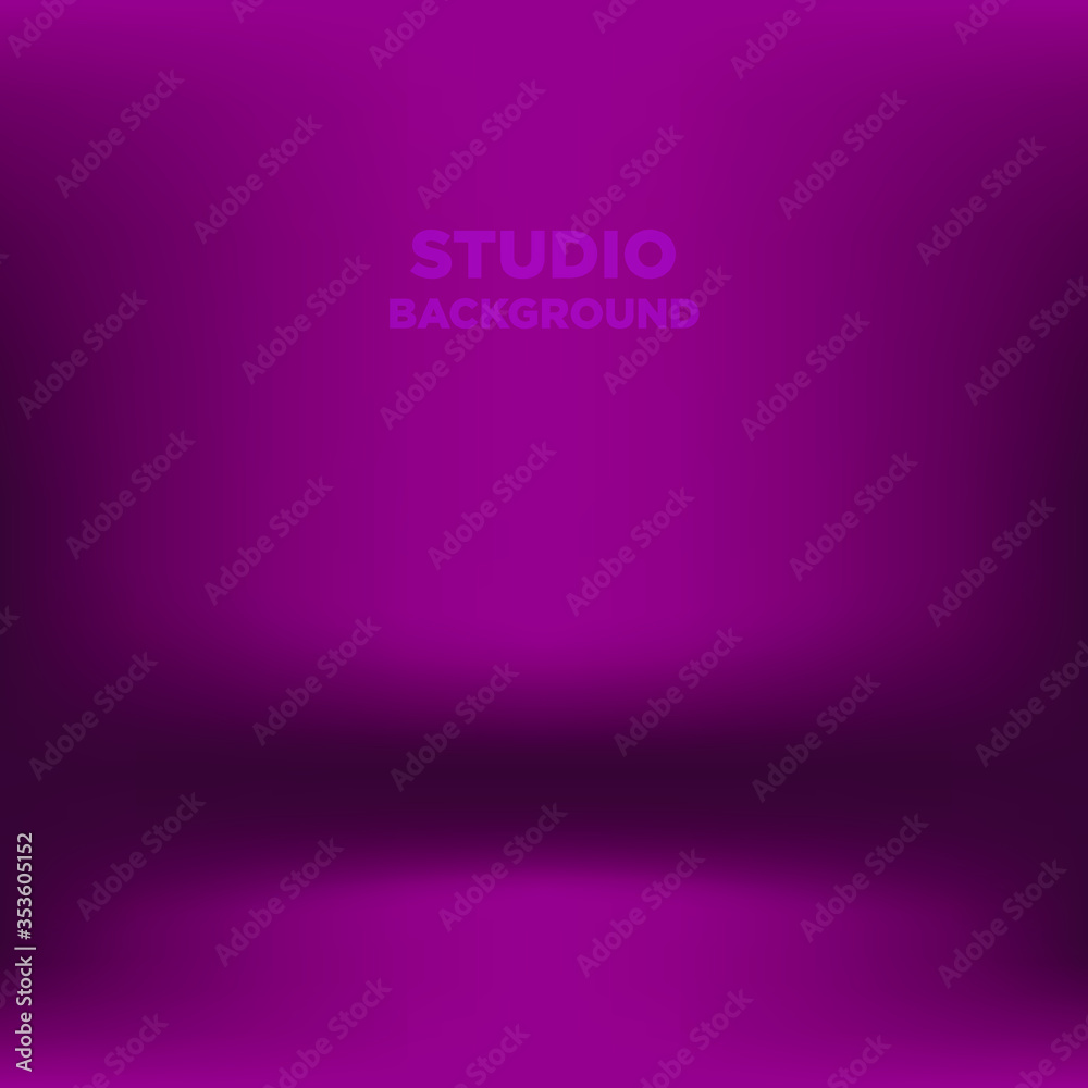 Purple studio room background with spotlight gradient for premium, luxury product shooting. Vector white clean light room with empty floor backdrop