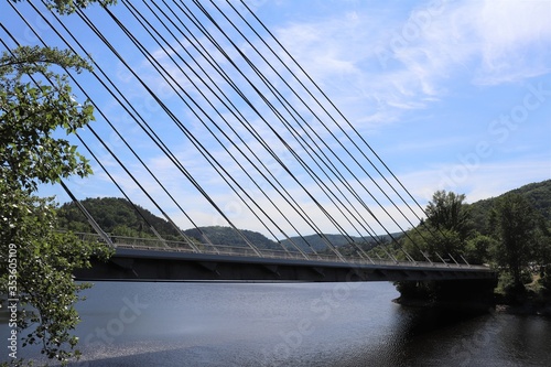 Le pont du Pertuiset sur la Loire dans les Gorges de la Loire - Pont suspendu à haubans  - Ville de Unieux - Département de la Loire - France - Inauguré en 1989 photo