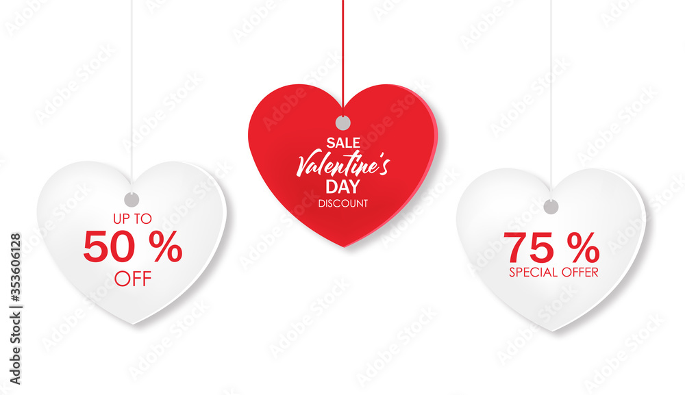 Valentines day sale, love banner, shop card, romantic paper heart, special discount, super sale, love day, vector