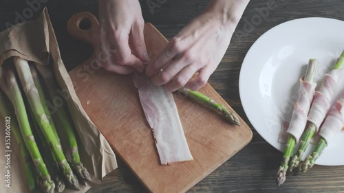 tasty and mouth-watering asparagus wrapped in bacon and grilled