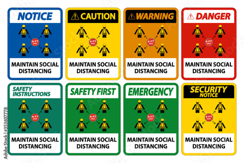 Maintain social distancing, stay 6ft apart sign,coronavirus COVID-19 Sign Isolate On White Background,Vector Illustration EPS.10