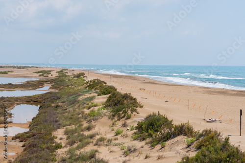 DELTA DE L EBRE  TARRAGONA  CATALUNYA  SPAIN - JUNE 5  2019  Beach of  punta de la banya  Bird breeding reserve.