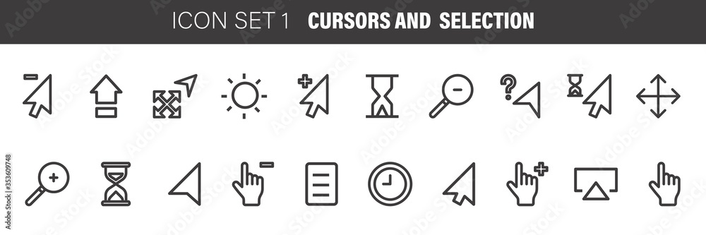 CURSORS AND SELECTION ICON SET. Outline set icons for web design isolated on white background CURSORS AND SELECTION ICON SET. Outline set icons for web design isolated on white background