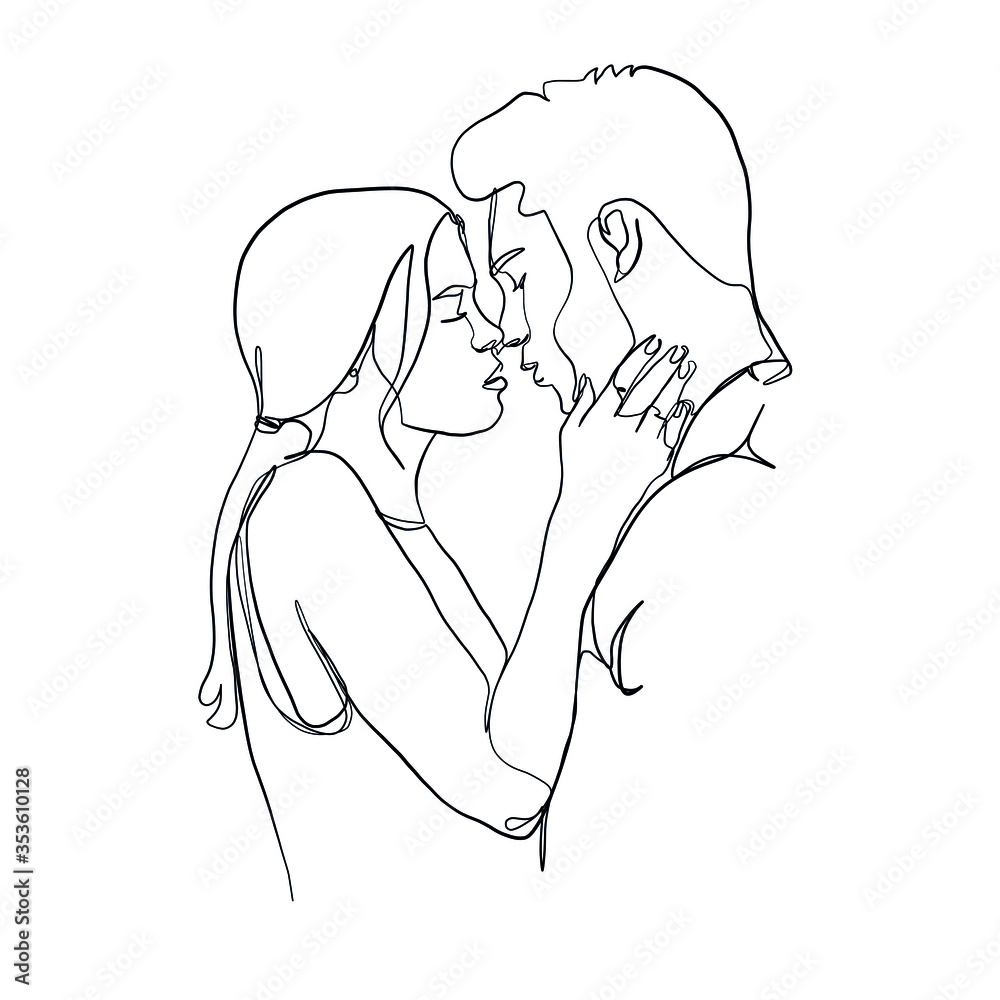 Continuous one line drawing romantic married female in love kissing on lap  male wearing wedding dress. Man carrying a woman in wedding celebration.  Single line draw design vector graphic illustration 8721494 Vector