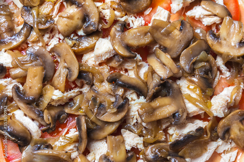 background of cooking mushrooms and tomatoes background of cooking mushrooms and tomatoes