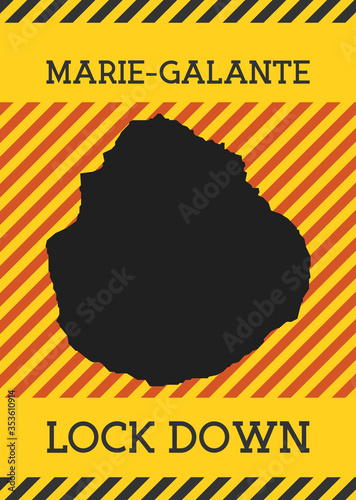 Marie-Galante lock down sign. Yellow island pandemic danger icon. Vector illustration.