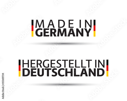 Two simple vector symbols Made in Germany.Signs with the German tricolor isolated on white background
