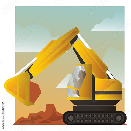 Excavator loader at construction site