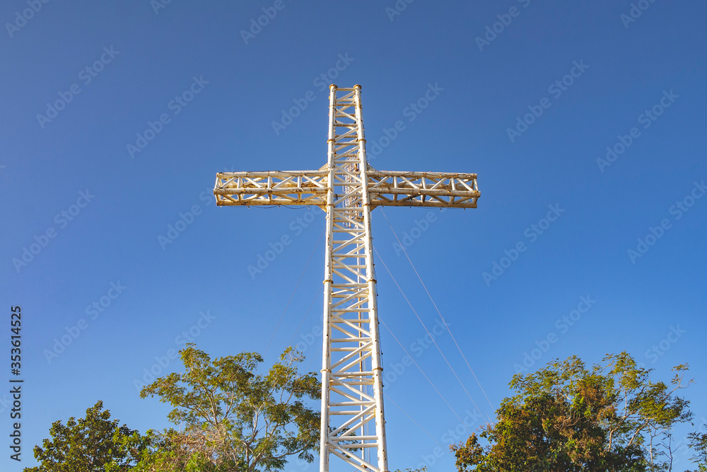 Huge metal cross in te top of Coron, Philippines