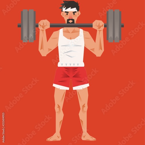 Man doing exercise with barbells