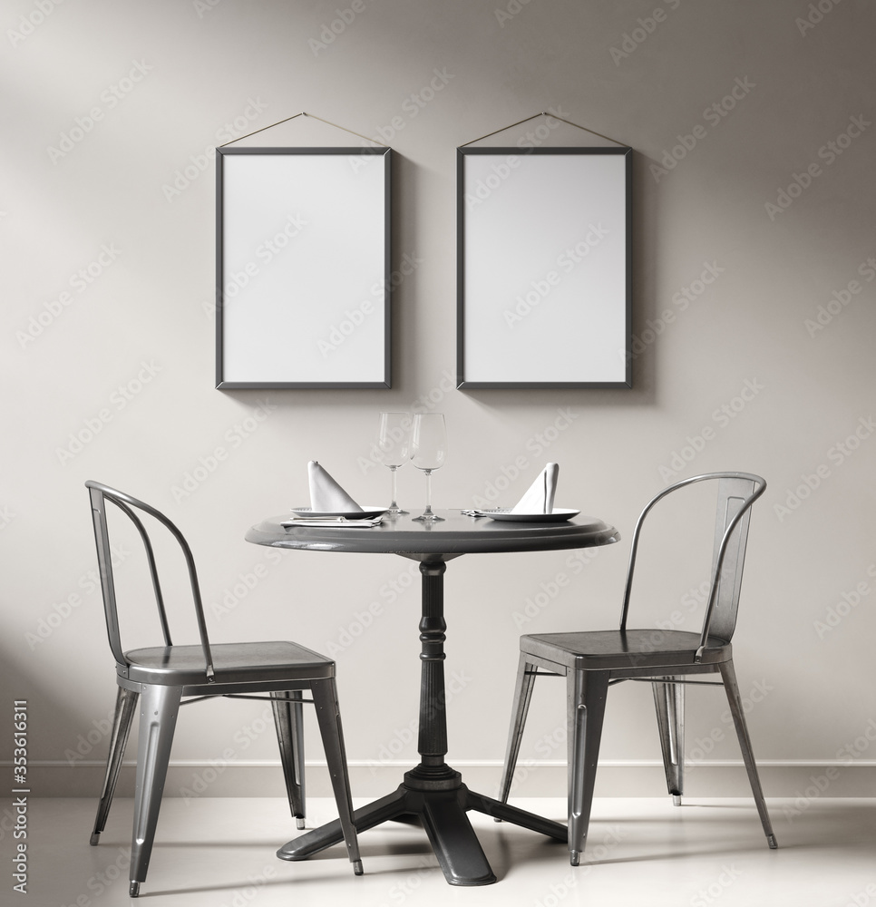 Mockup poster in industrial interior background, 3d render