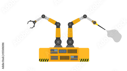 Robot spray paint. A mechanical robot with a tentacle. Modern industrial technology. Appliances for manufacturing enterprises. Isolated. Vector.