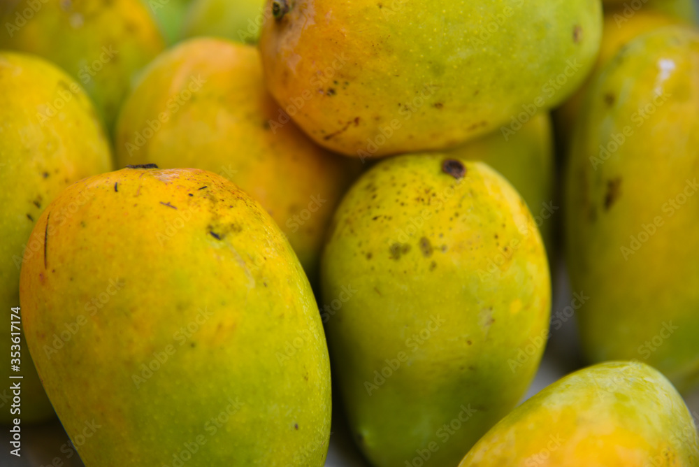 close up top angle photo of bunch of mangoes