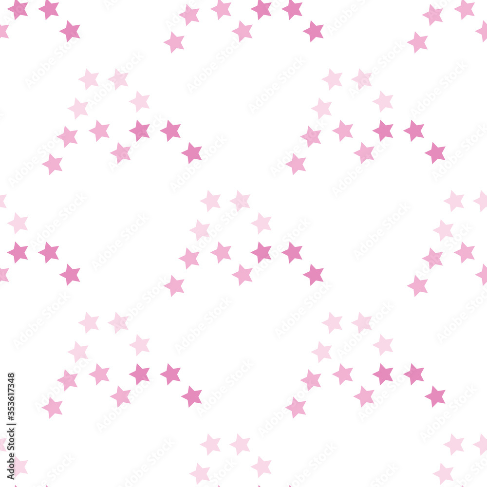 Seamless pattern with light pink stars on white background for fabric, textile, clothes, tablecloth and other things. Vector image.