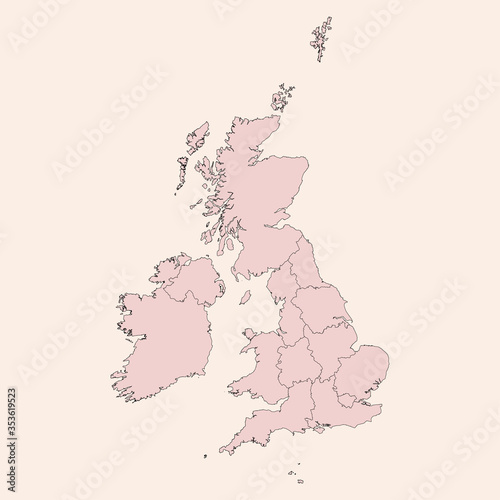 United kingdom detailed political map. Vintage pink shade background vector. Business concepts and backgrounds.