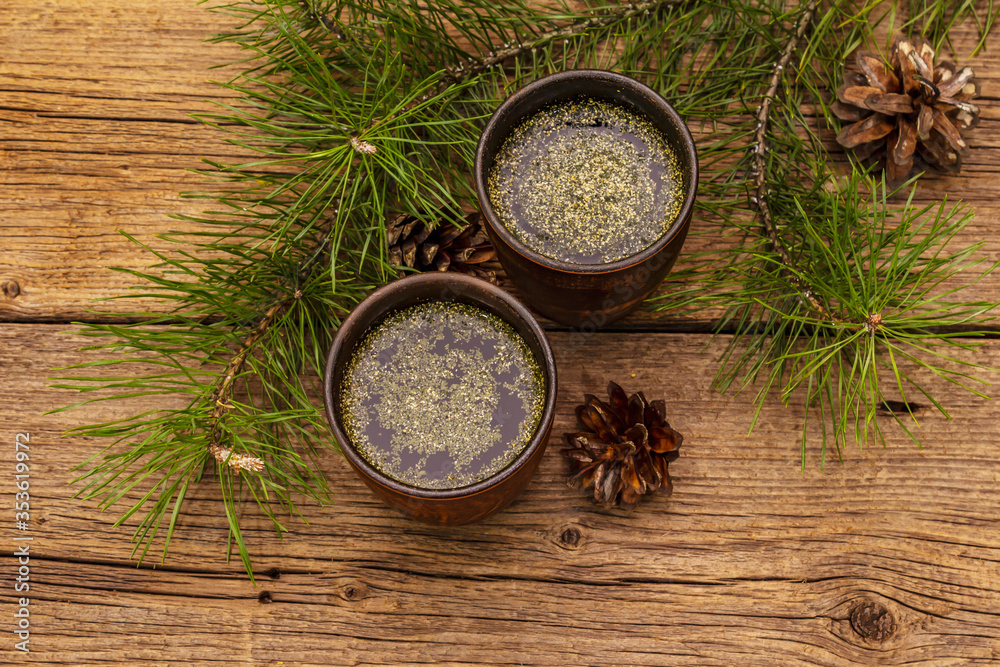 Pine needle tea, sollip-cha, traditional Korean beverage. Alternative medicine, healthy life style Pine needle tea, sollip-cha, traditional Korean beverage. Alternative medicine, healthy life style