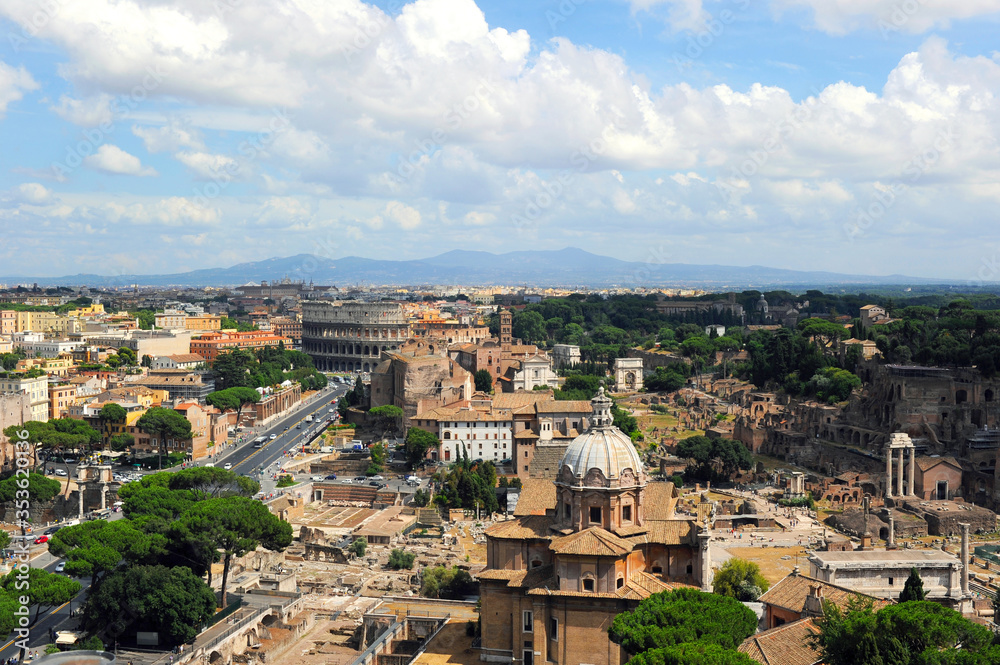 View on centre of Rome with coliseum and square in the city