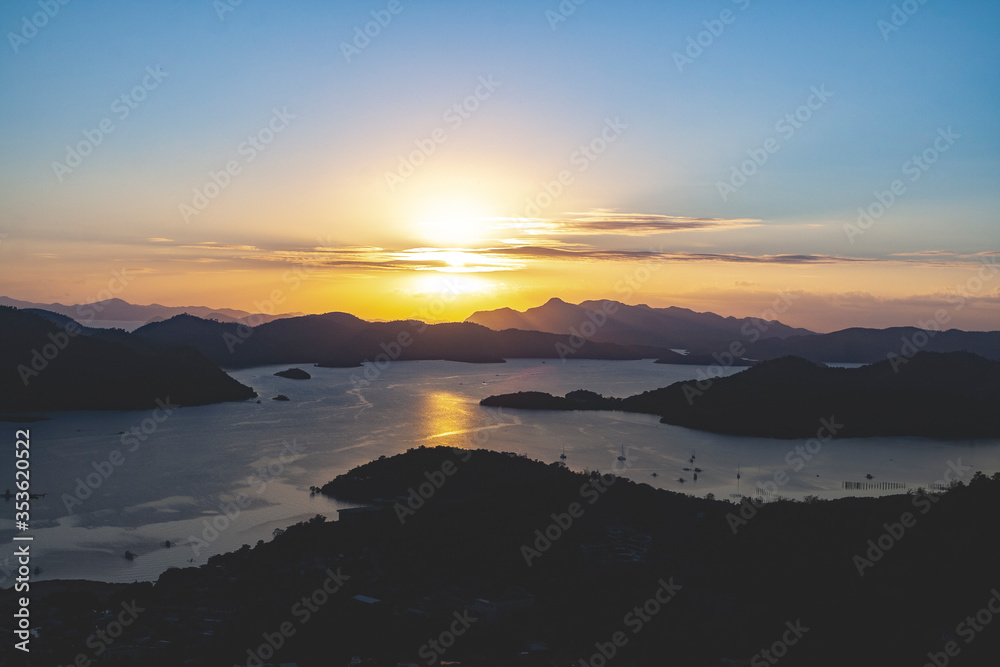 Beautiful panoramic sunset from the top of Coron, Philippines