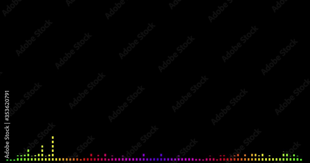 Color linear audio visualizer with dots. Audio waveform 4k color visualization with dots. Formats UHD, HD, 1080p 4K..