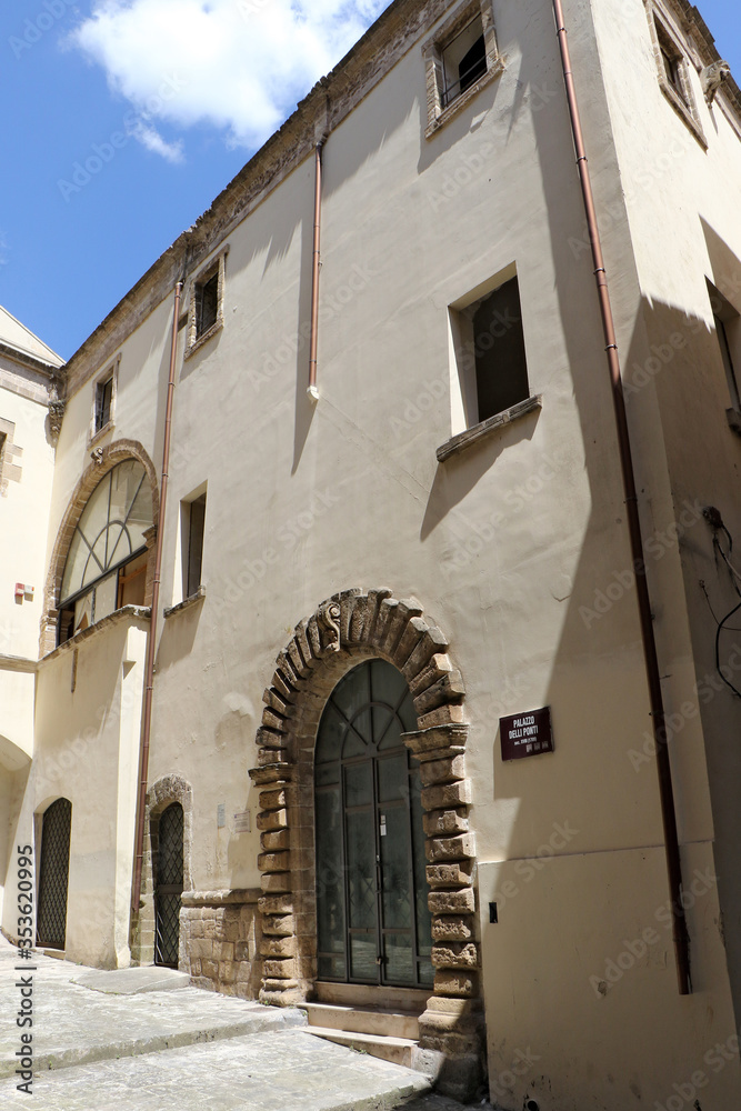 Facade of Palazzo Delli Ponti in the old town of Taranto, Puglia, Italy - 28/05/2020