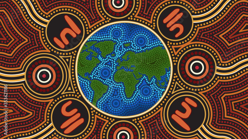 Globe dot art, Aboriginal dot art vector background