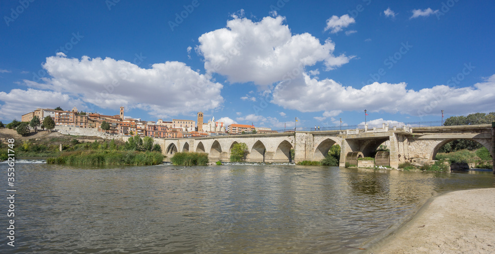 Tordesillas, a town in Spain with Duero River, beach and bridge