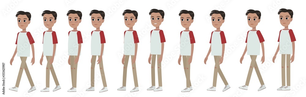 A young schoolboy or student, a character for animation. The walk of a dark  boy. 2d sequences for motion design. Stock Vector | Adobe Stock