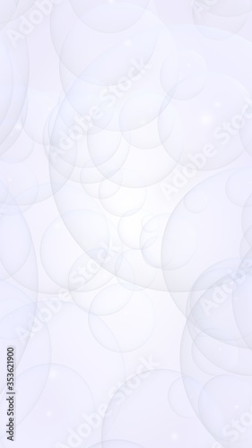 Abstract white background. Backdrop with light transparent bubbles. Vertical orientation. 3D illustration