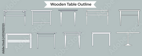 Side View Wooden Table Outline. Icon set table