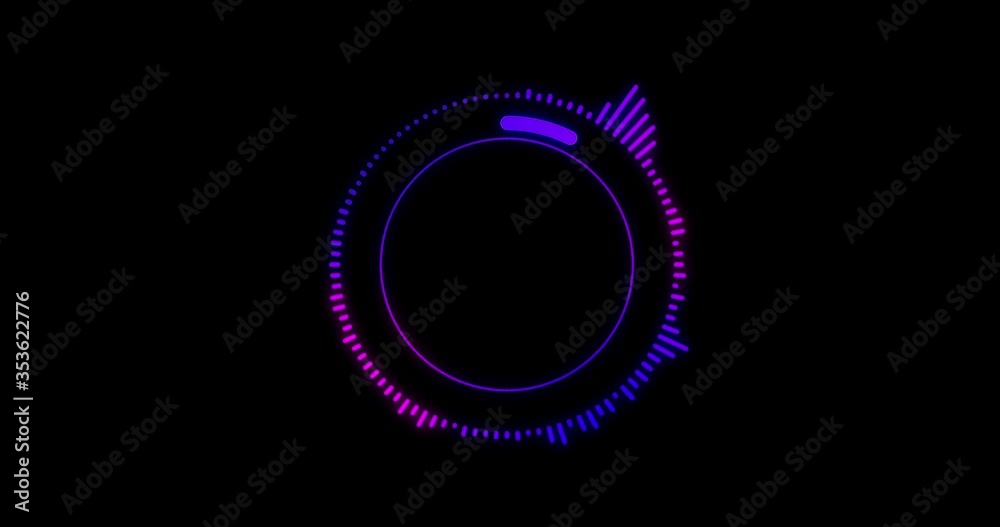 4k color animation of a circle of waveform audio with progress bar. Reactive audio spectrum waveform video footage. Formats UHD, HD, 1080p, 4K. .
