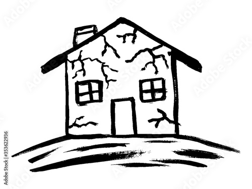 Vector flat house insurance concept. House being damaged by earthquake. Natural disaster insurance scene. Isolated illustration on a white background