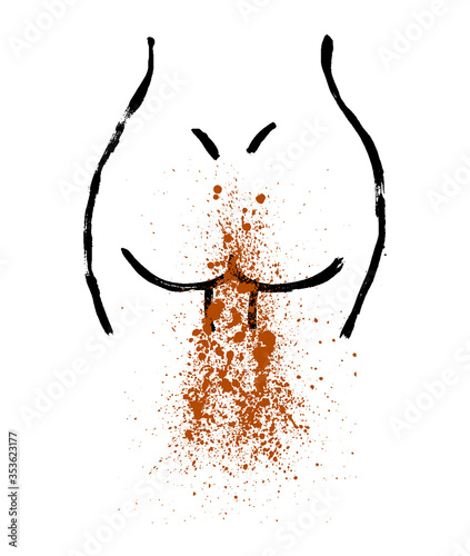 Diarrhea concept, food poisoning, stomach pain problem. Vector flat grunge illustration character dirty splash icon. Diarrhea sick concept