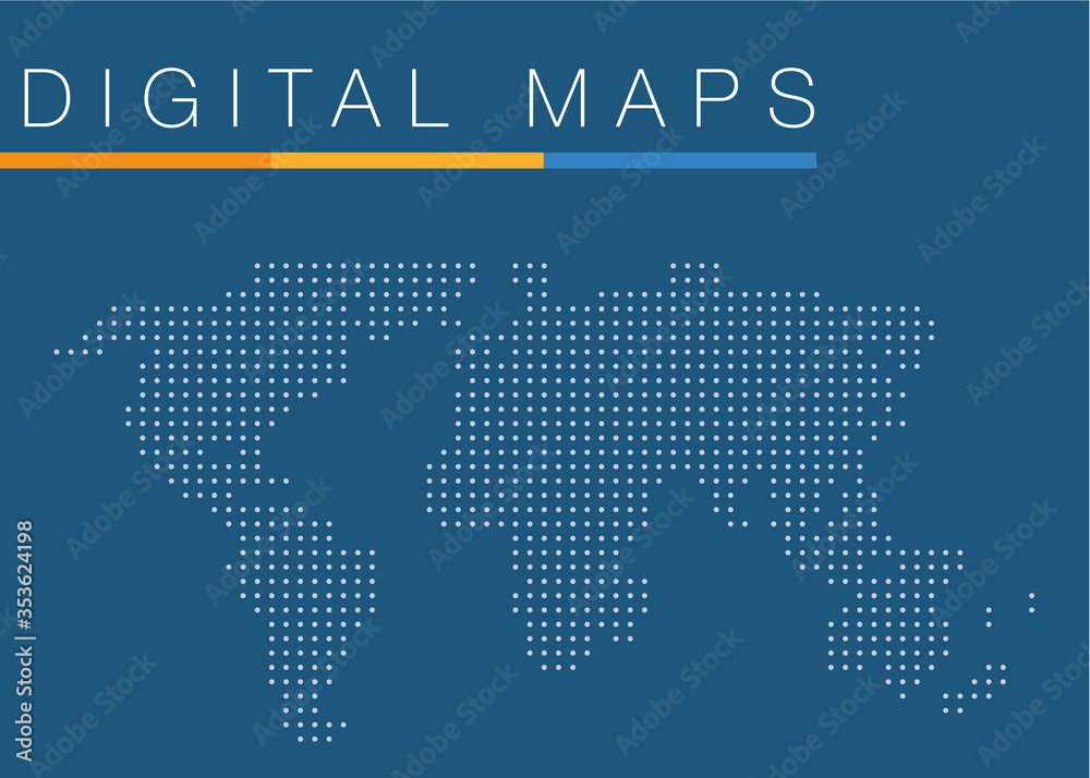 digital world map with blue dots