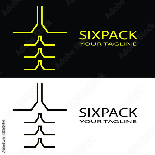 Sixpack Logo design template of a man’s belly sixpack in a trendy Line Art style - good for nutrition product, adult product, gymnasium, energy drink, etc.