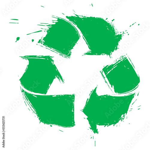 Recycling symbol created in grunge style