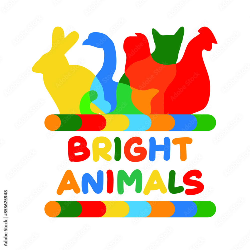 Fototapeta premium bright vector logo with animals. Suitable for the title of children's products. events or organizations. Funny animal silhouettes, shapes logo elements for children's animation or children's school 
