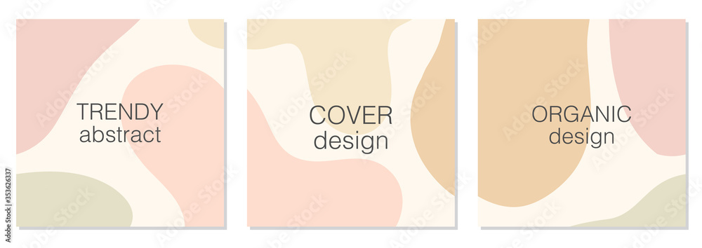 Beautiful feminine set of social media post templates with minimal abstract organic shapes composition in trendy contemporary collage style