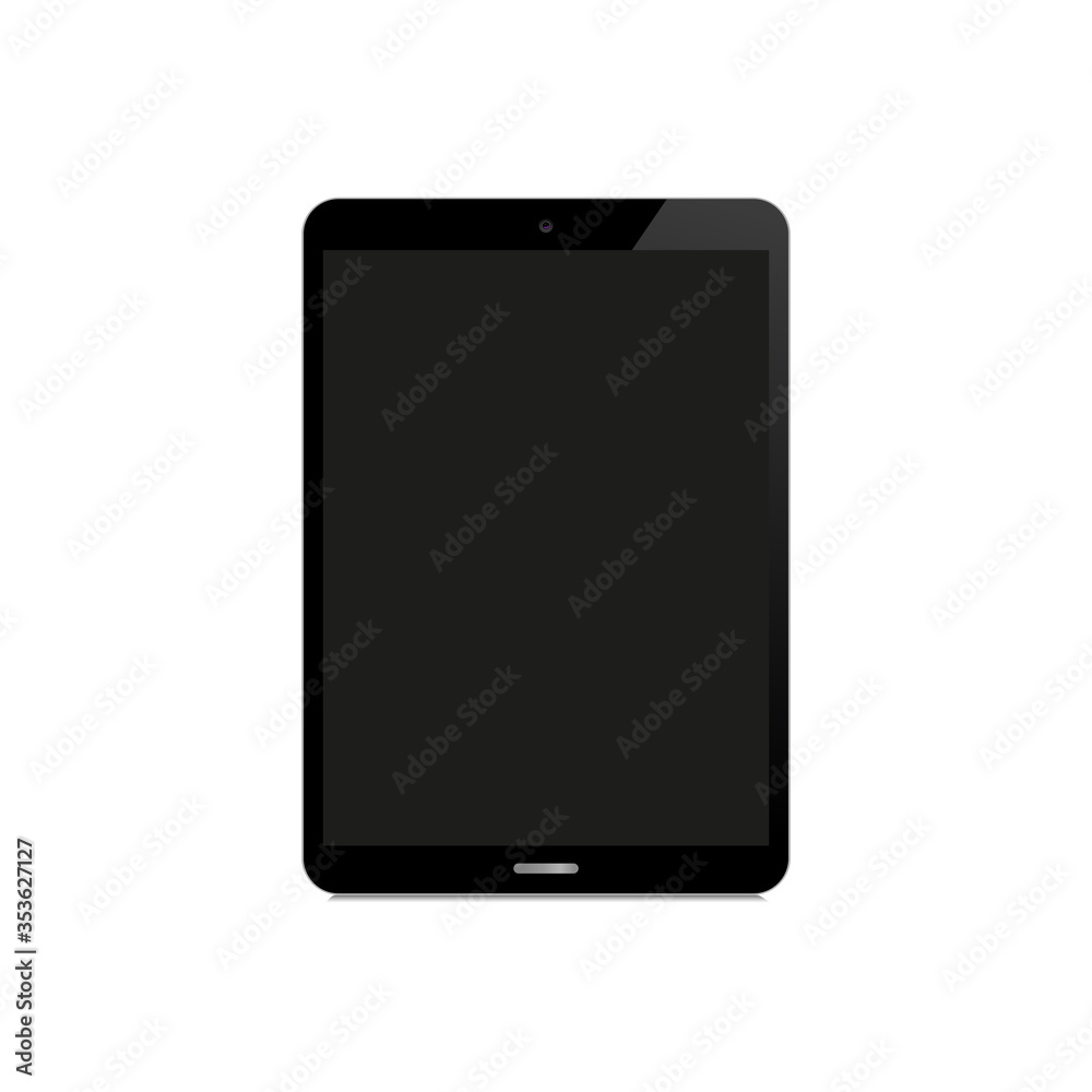 Tablet pc computer with blank black screen. Realistic tablet mockup.