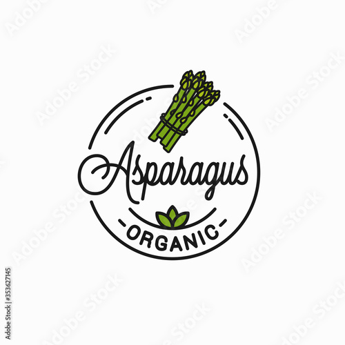 Asparagus vegetable logo. Round linear bunch white