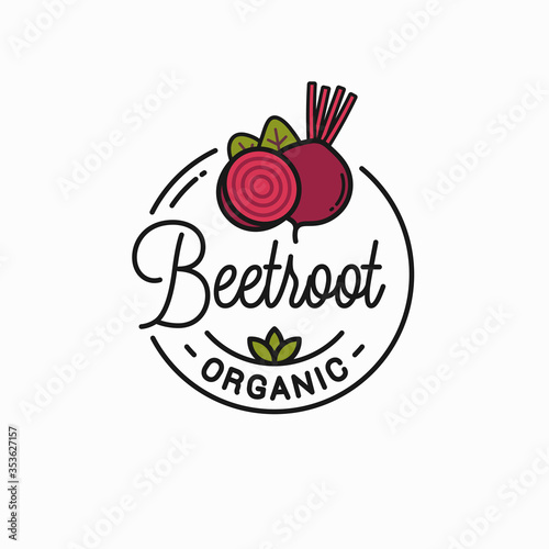Beetroot vegetable logo. Round linear of slice