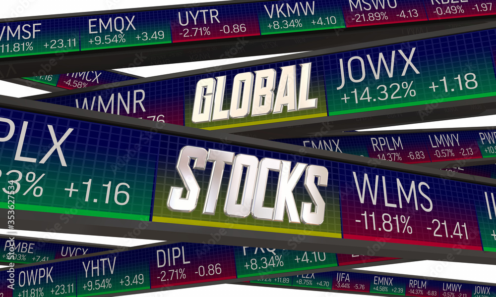 Obraz premium Global Stocks Market Index International Business Trade Multinational Companies 3d Illustration