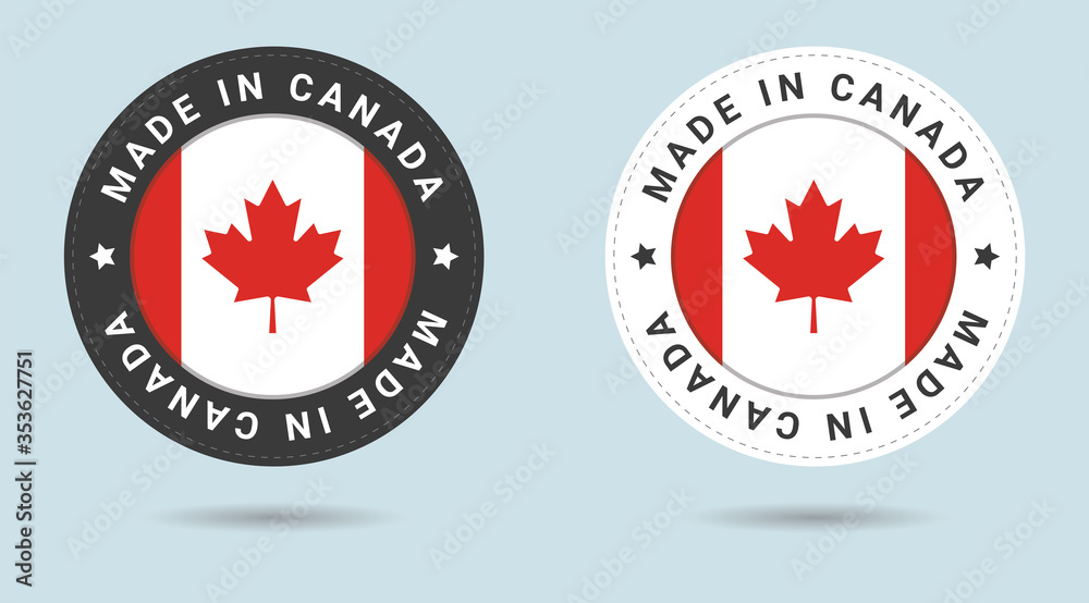 Set of two Canadian stickers. Made in Canada. Simple icons with flags. Set of two Canadian stickers. Made in Canada. Simple icons with flags.